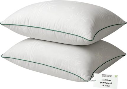 Bambu Yastık 2’li Set – 50x70 cm – 1000 gr – Doğal Bambu – Nefes Alabilir Serin – Yumuşak Elyaf Dolgu – Konforlu Uyku Desteği