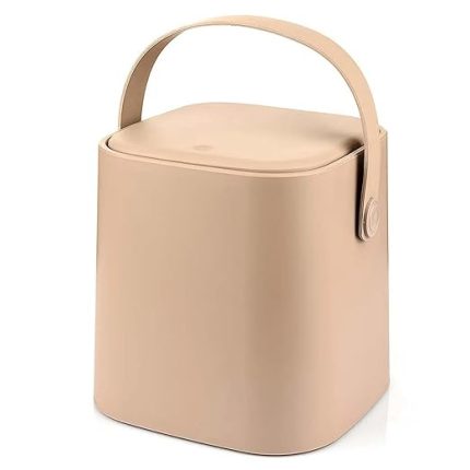 Mini Tezgah Üstü Çöp Kovası – Deri Tutma Saplı, Kompakt ve Şık Tasarım, Mutfak & Banyo için, Geri Dönüşüm Dostu (Latte, 4 Litre)