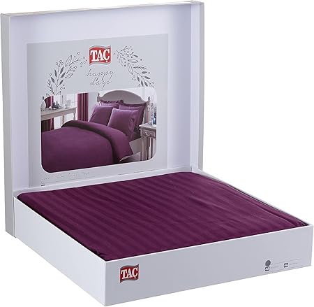 Basic Stripe Düz %100 Pamuk Nevresim Takımı, Mürdüm, Çift Kişilik - Görsel 5