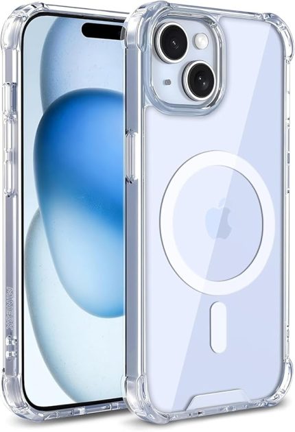 iPhone 13- 14 için MagShield Serisi MagSafe ile Uyumlu Köşe Korumalı Şeffaf Hybrid Kılıf Ultra Güçlü Manyetik Çember ve Kristal Berraklığında Materyal Premium Kalite Kılıf (13 - 14)