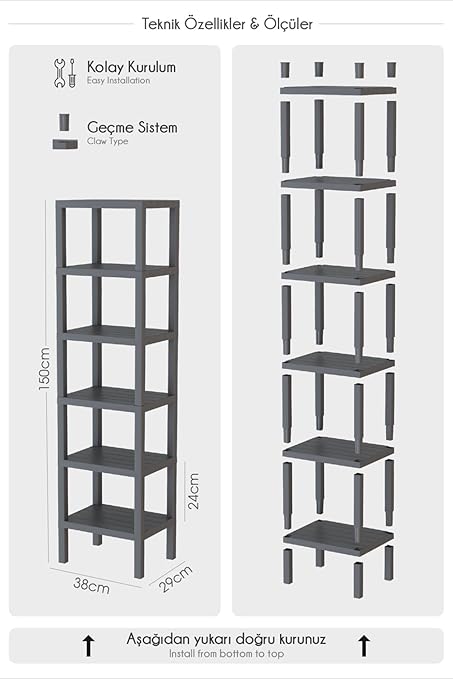 Life 6 Katlı Siyah Plastik Banyo Mutfak Rafı MIT1045 - Görsel 2