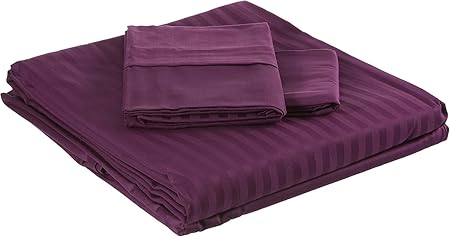 Basic Stripe Düz %100 Pamuk Nevresim Takımı, Mürdüm, Çift Kişilik - Görsel 2