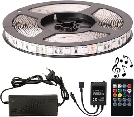 Şerit Led Tak Çalıştır Sese ve Müziğe Duyarlı Kumanda 5050 3 Çipli iç Mekan Silikonsuz… (10 Metre)