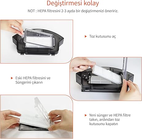 D5s Pro Aksesuar Kiti, 11 Parça (4 Yan fırça + 4 HEPA filtre + 2 Mikrofiber paspas bezi + 1 Rulo fırça) - Görsel 5