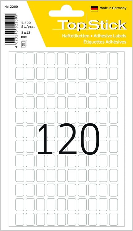 2200 Çok Amaçlı Etiket, 1800 Adet, 8 x 12 mm, Yaprak Başına 120, Kendinden Yapışkanlı, Etiketlemek için Ev Etiketleri, Mat, Çıkartma, Beyaz