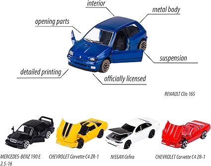 212052021, Majorette Youngster 90s 5 Li Araç Seti, Die-Cast (Metal), 7,5 cm, Açılabilir Parçalar, Lisanslı, Serbest Tekerlekli - Görsel 4