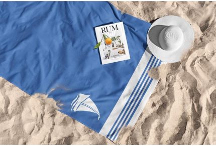 Mavi Gemi Desen Dijital Baskı Plaj Havlusu 75X150