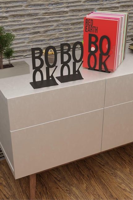 Dekoratif Book Yazı Tasarımlı Kitap Tutucu Desteği Mat Siyah.(KİTAP AYRAÇI HEDİYELİ) MK3S