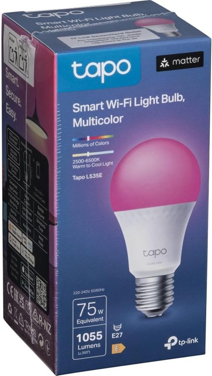TP-Link L535E, Matter Wi-Fi LED Akıllı Ampul, Çok Renkli, E27,75W 806 Amazon Alexa ve Google Home ile Çalışır, Renk Değiştirilebilir, Hub Gerekmez