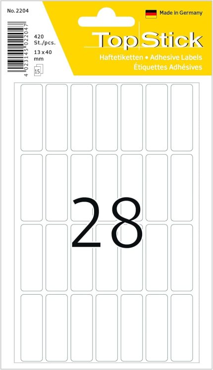 2204 Çok Amaçlı Etiketler, 420 Adet, 13 x 40 mm, Yaprak Başına 28, Kendinden Yapışkanlı, Etiketlemek için Ev Etiketleri, Mat, Çıkartma, Beyaz