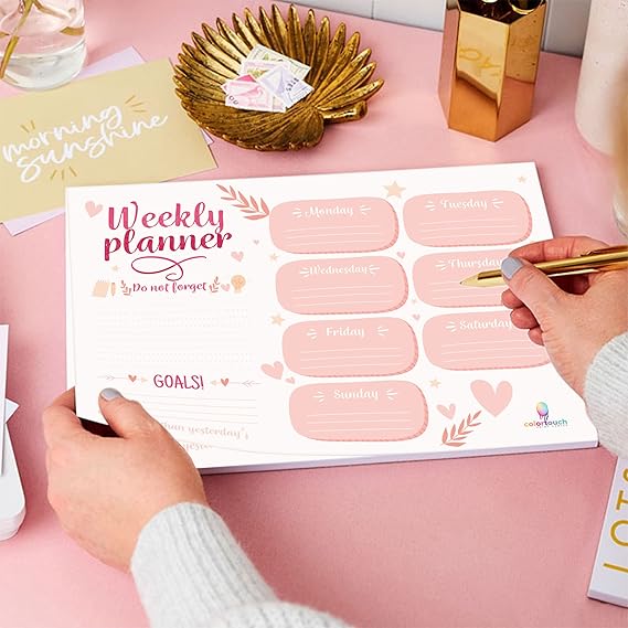 Masaüstü Planner Set - 50 Sayfa Tarihsiz Haftalık, Günlük Planlayıcı - Ofis Çalışanı, Öğrenci, Genç, Öğretmen için Randevu, Toplantı, Organizasyon To Do List - 3 Parça - Kalp Serisi - Görsel 4