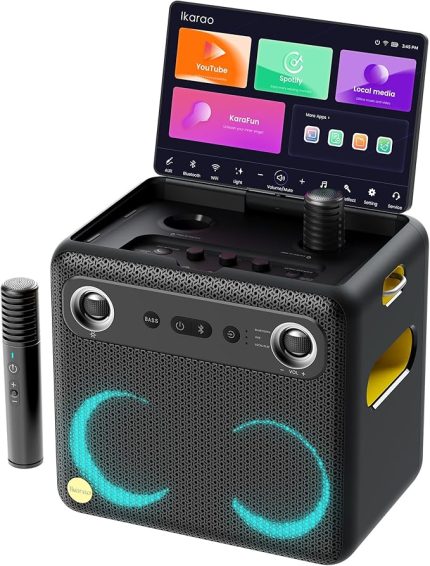 Yetişkinler için Akıllı Karaoke Makinesi - Şarkı Sözü Ekranı, 64GB Karaoke Tablet, 2 Kablosuz Mikrofon, Profesyonel Karaoke Sistemi, 600W Tepe Gücü, 4 DJ Işık, Her Durum için Karaoke