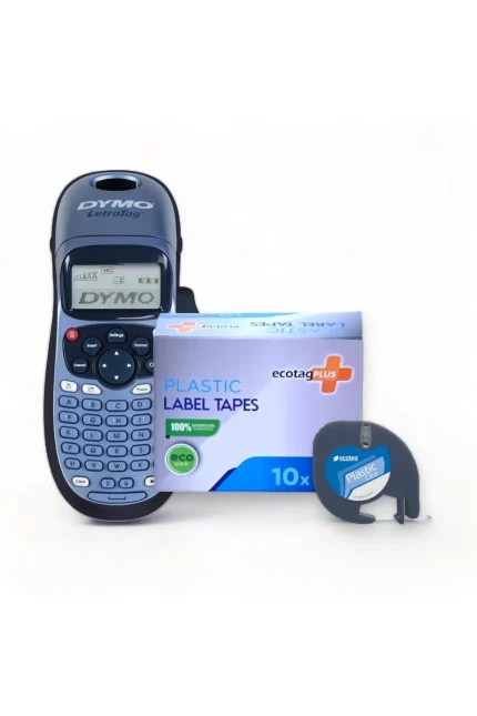 Dymo Letratag Etiket Yazcı ve 10 Adet EcotagPlus Şerit Etiket 12 mm x 4 mt Plastik Seffaf
