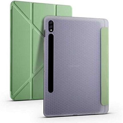 Samsung Galaxy Tab S8 T870 ile Uyumlu Kılıf Tri Folding Silikon Kalem Bölmeli Katlanabilir Standlı PU Deri Yumuşak Kapak, Tablet Kılıfı [Kalem Alanı, Akıllı Kapak, Uyku Modlu] - Açık Yeşil