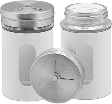 Home 2'li Ayarlanabilir Metal Gövdeli Cam Tuzluk ve Baharatlık Seti - Şık ve Dayanıklı Tasarım, Mutfakta Pratik Kullanım (Beyaz, 5 Cm)