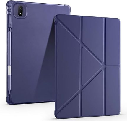 Honor MagicPad 2 ile Uyumlu Kılıf Tri Folding Silikon Kalem Bölmeli Katlanabilir Standlı PU Deri Yumuşak Kapak, Tablet Kılıfı [Akıllı Kapak, Uyku Modlu] - Lacivert