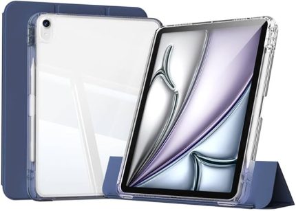 Air 11inç M2/M3 Air 4/5.Nesil 10.9 ile uyumlu Kılıf Kalem Bölmeli Akrilik Şeffaf Ayrılabilir Case 2025-2024 Lacivert