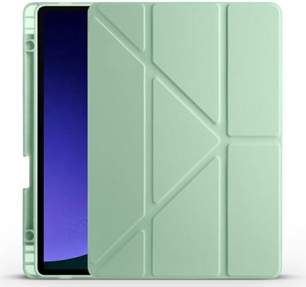 Samsung Galaxy Tab S9 ile Uyumlu Kılıf Tri Folding Silikon Kalem Bölmeli Katlanabilir Standlı PU Deri Yumuşak Kapak, Tablet Kılıfı [Kalem Alanı, Akıllı Kapak, Uyku Modlu] - Açık Yeşil