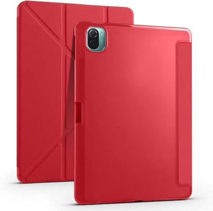 Xiaomi Mi Pad 5 Tablet Kılıfı Standlı Tri Folding Kalemlikli Silikon Smart Cover - Kırmızı