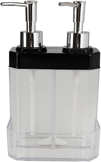 Home 2 Bölmeli Sıvı Sabunluk & Süngerlik – Bulaşık Deterjanı Ve El Sabunu İçin Çift Hazneli, Entegre Süngerlik Bölmeli, Tezgah Üstü Pratik Sabunluk Tezgah Düzenleyici (Siyah)