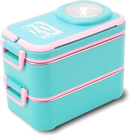 1200 ML İki Kat Dört Bölme Paslanmaz Çelik Lunch Box Yeni Nesil Sefer Tası-Sos Kaseli Model-FFLBOX8023 (Turkuaz)