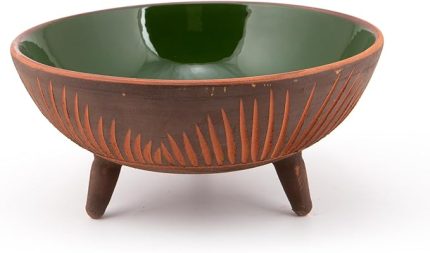 Sunum Kasesi, Seramik Ayaklı Sunum Kasesi, Servis Kasesi, Servis Tabağı, Kase, Tabak (Koyu Yeşil, 25 Cm)