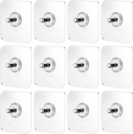 kendinden yapışkanlı kanca, süper taşıma kapasitesi, kendinden yapışkanlı vida, su geçirmez, delmeden duvara sabitleme, şeffaf, kendinden yapışkanlı vida çıkartması, banyo, mutfak için, 7 x 7 cm