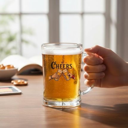 Boy Renkli Baskılı Cam Bira Bardağı Beer Glass Mug 600 ml