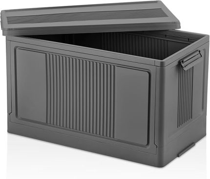 Dev Boy Katlanır Kilit Kapaklı Kasa 55 Litre Hacimli, Yer Kaplamayan Portatif Saklama Kutusu Ardiye, Balkon, Mutfak, Kiler, Bahçe ve Araç Bagajı İçin Güvenli Organizer (ANTRASİT)