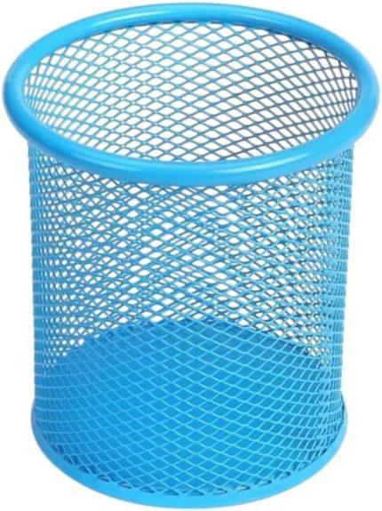 Masa Üstü Kalemlik 1 Adet Metal Fileli Renkli Perforeli Yuvarlak Kalemlik Ofis Büro Okul Açık Mavi