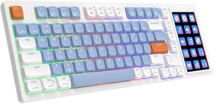 AJAZZ AKP815%75 Low Profile Mekanik Klavye, 4.33'' LED Dokunmatik Ekranlı, Programlanabilir RGB Gasket Kablolu Klavye, 16 Tuşlu Özel Masa Kontrolcüsü (Mavi Beyaz - Kırmızı Switch)