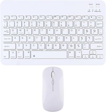 Air 11 inç/Pro 11 (M3/M2) Çip 2025-2024 ile Uyumlu Bluetooth Klavye Mouse Seti BEYAZ