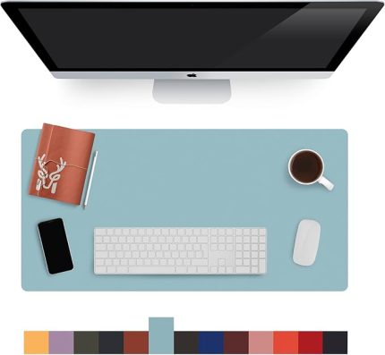 Lindos - Deri Mat, Masa Pedi, Büyük Mouse Pad, Ofis için Mat, Su Geçirmez Mat, Ofis ve Ev için Deri Pedi, Gaming Masa Matı, Masaüstü için Masa Koruyucu Pedi (75 cm x 34 cm x 1,3) (Buz-Mavisi)