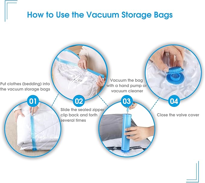 ve yatak örtüsü için vakumlu torba, 6 adet vakumlu torba, kıyafet, seyahat, kıyafet, saklama için vakumlu çanta, vakumlu yer tasarruflu, 3 x 70 x 50 cm + 3 x 80 x 60 cm + 1 el pompası - Görsel 3
