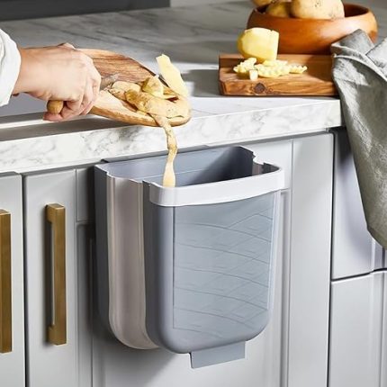 Askılı Mutfak Tezgahaltı Çöp Kovası - Dolap içi Dışı Gizlenebilir | Gri