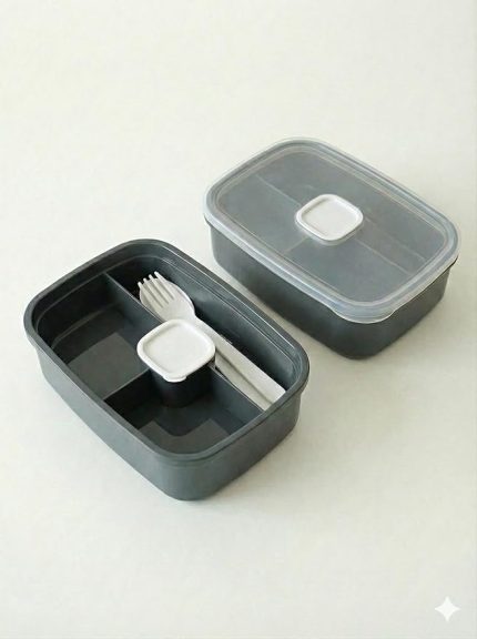 Lunch Box – 3 Bölmeli Yemek Kabı | Öğle Yemeği Kutusu | Saklama Kabı | BPA İçermez (Gri)