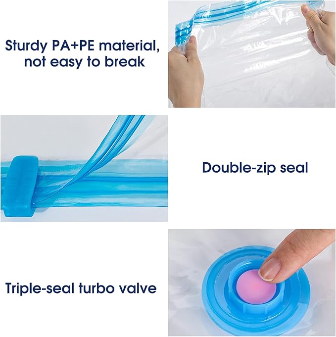 ve yatak örtüsü için vakumlu torba, 6 adet vakumlu torba, kıyafet, seyahat, kıyafet, saklama için vakumlu çanta, vakumlu yer tasarruflu, 3 x 70 x 50 cm + 3 x 80 x 60 cm + 1 el pompası - Görsel 4