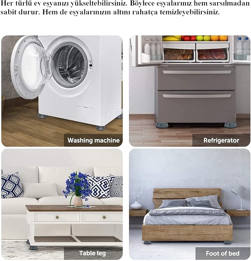 Makinesi Titreşim Gürültü Hareket Önleyici Mobilya Yükseltici Ayak Ped (4 Adet) - Görsel 5