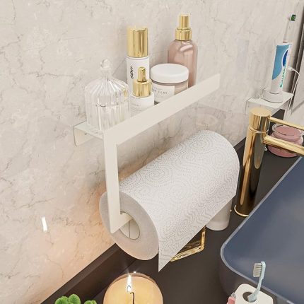 Kağıt Havlu Askısı, Mutfak ve Banyo İçin Yapışkanlı Kağıt Havluluk, Metal Havlu Tutacağı (Beyaz)