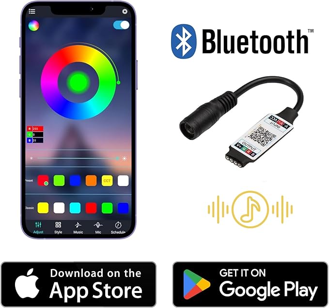 Metre RGB Şerit LED Seti - Bluetooth Uygulama Kontrollü - Müziğe Duyarlı 5050 3 Çipli Tak Çalıştır - İç Mekan Silikonsuz Aydınlatma - Görsel 5