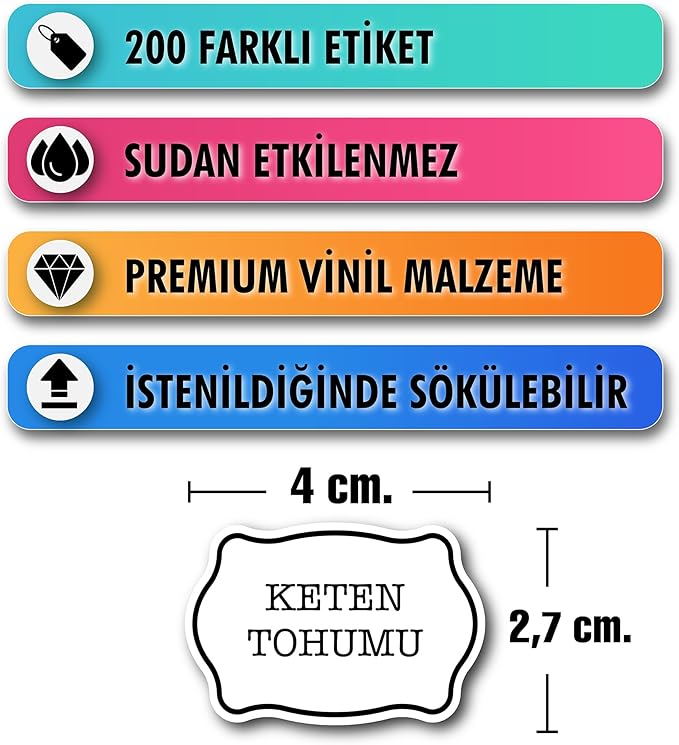 Baharatlık Etiketi 200 Adet Kavanoz Sticker Seti - Suya Dayanıklı Erzak Bakliyat Saklama Kabı Mutfak Düzenleyici -Kendinden Yapışkanlı Suya Dayanıklı Sökülebilir Vinil Çıkartma (Beyaz) - Görsel 2
