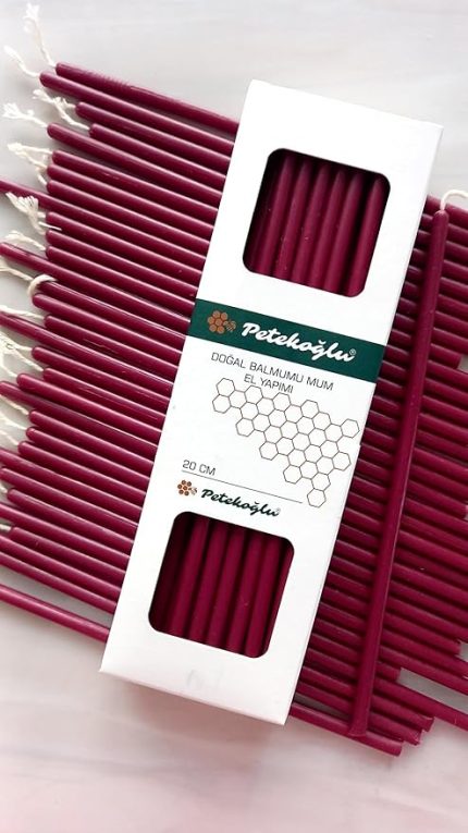 (40 Adet Bordo) Balmumu Mum Dilek Mumu Doğal Petek Ince Uzun Parti Rituel Doğum Günü Mumu Beeswax Candle