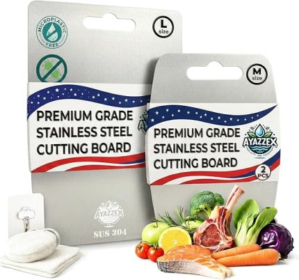Çelik Kesme Tahtası Seti 2 Parça - Premium SUS 304 Çift Taraflı Kesme Tahtası - Bulaşık Makinesinde Yıkanabilir - Bebekler icin Guvenli - Mutfak, Et, Tavuk, Balik, Sebzeler