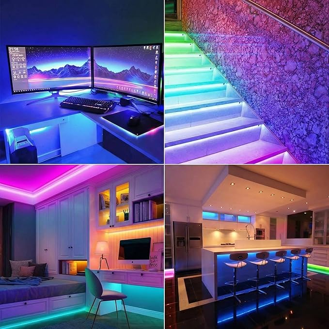 Metre RGB Şerit LED Seti - Bluetooth Uygulama Kontrollü - Müziğe Duyarlı 5050 3 Çipli Tak Çalıştır - İç Mekan Silikonsuz Aydınlatma - Görsel 4