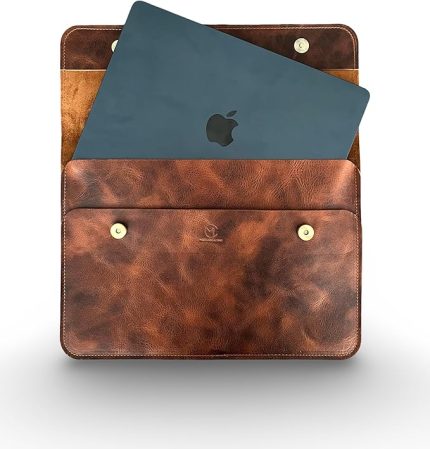 Deri MacBook & Laptop & iPad Çantası, MacBook air 13.3 inç, MacBook Pro 14 inç, 14 inç ve Maksimum 2 cm Kalınlığındaki Tüm Markalar için Uyumlu Laptop Kılıfı (taba)