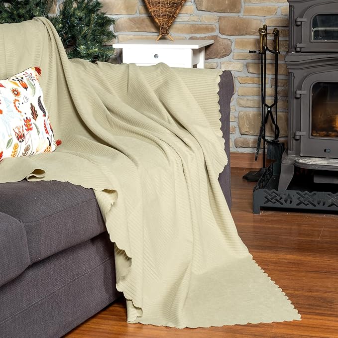 Şönil Fitilli Minimalist Koltuk Örtüsü -175x300 cm Large, Çift Taraflı, Kaymaz, Terletmez, Krem - Görsel 2