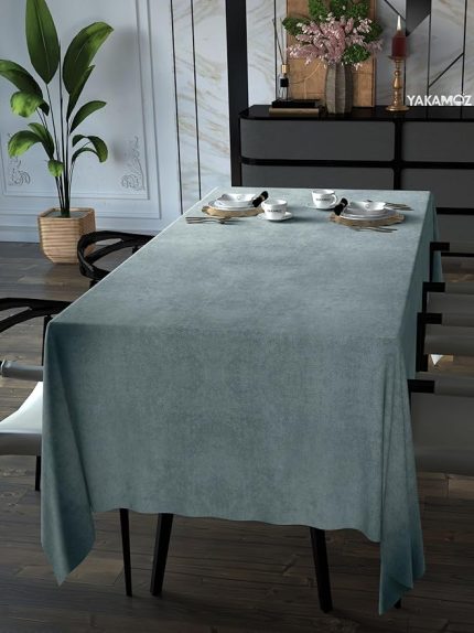 Açik Gri Kadife Dokulu Masa Örtüsü Dertsiz Velvet Touch Serisi
