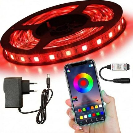 Metre RGB Şerit LED Seti - Bluetooth Uygulama Kontrollü - Müziğe Duyarlı 5050 3 Çipli Tak Çalıştır - İç Mekan Silikonsuz Aydınlatma