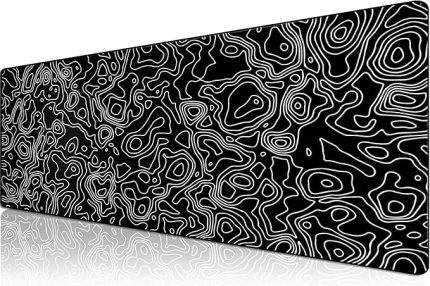 Pro - 5 Farklı Model Dikişli Kenar 120x60 cm Oyuncu Gaming Mouse Pad (Black Map Lines)