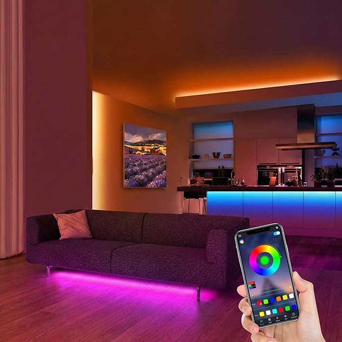 Metre RGB Şerit LED Seti - Bluetooth Uygulama Kontrollü - Müziğe Duyarlı 5050 3 Çipli Tak Çalıştır - İç Mekan Silikonsuz Aydınlatma - Görsel 3